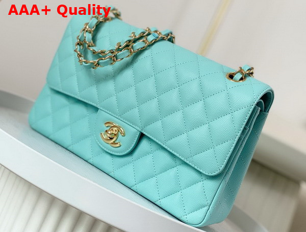 Chanel Classic Flap Bag in Turquoise Grained Calfskin Gold Tone Metal Replica