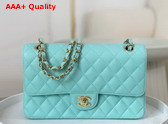 Chanel Classic Flap Bag in Turquoise Grained Calfskin Gold Tone Metal Replica