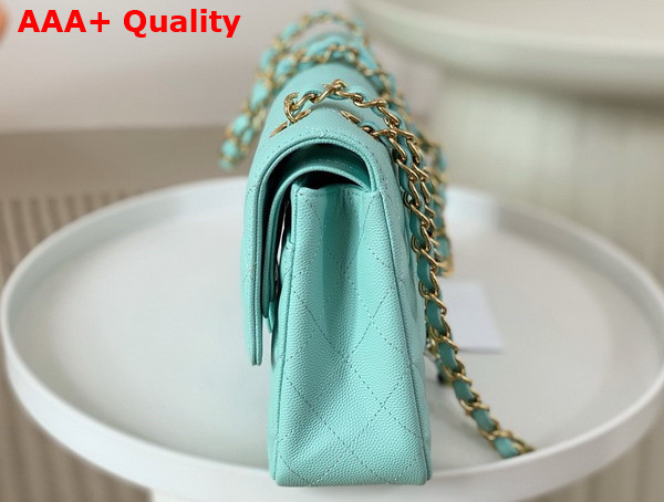 Chanel Classic Flap Bag in Turquoise Grained Calfskin Gold Tone Metal Replica