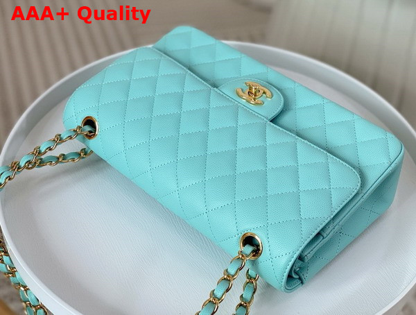 Chanel Classic Flap Bag in Turquoise Grained Calfskin Gold Tone Metal Replica