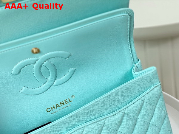 Chanel Classic Flap Bag in Turquoise Grained Calfskin Gold Tone Metal Replica