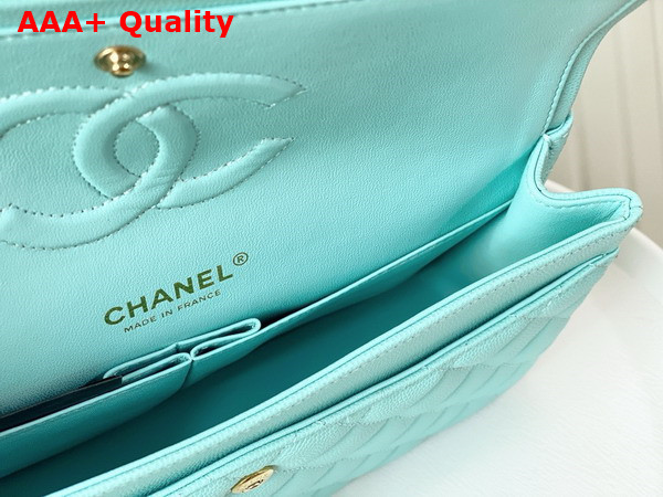 Chanel Classic Flap Bag in Turquoise Grained Calfskin Gold Tone Metal Replica