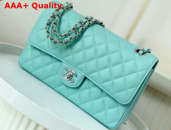 Chanel Classic Flap Bag in Turquoise Grained Calfskin Silver Tone Metal Replica