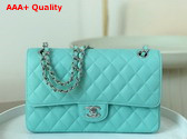 Chanel Classic Flap Bag in Turquoise Grained Calfskin Silver Tone Metal Replica