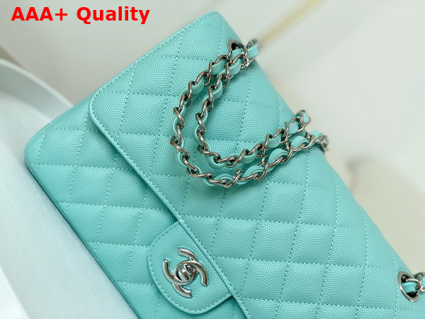 Chanel Classic Flap Bag in Turquoise Grained Calfskin Silver Tone Metal Replica