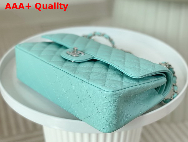 Chanel Classic Flap Bag in Turquoise Grained Calfskin Silver Tone Metal Replica