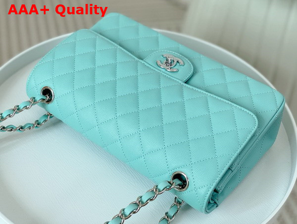 Chanel Classic Flap Bag in Turquoise Grained Calfskin Silver Tone Metal Replica