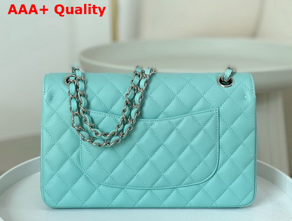 Chanel Classic Flap Bag in Turquoise Grained Calfskin Silver Tone Metal Replica