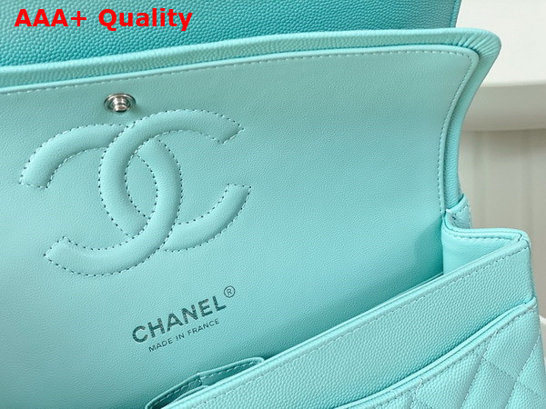 Chanel Classic Flap Bag in Turquoise Grained Calfskin Silver Tone Metal Replica