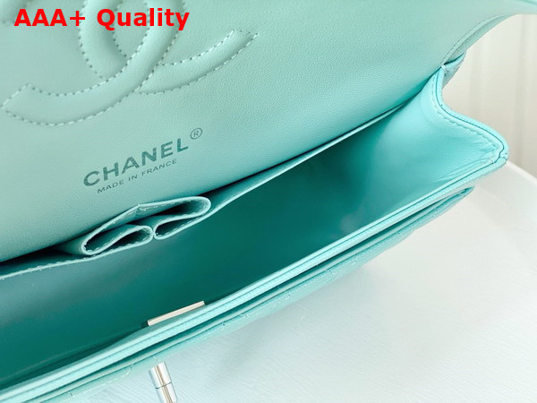 Chanel Classic Flap Bag in Turquoise Grained Calfskin Silver Tone Metal Replica