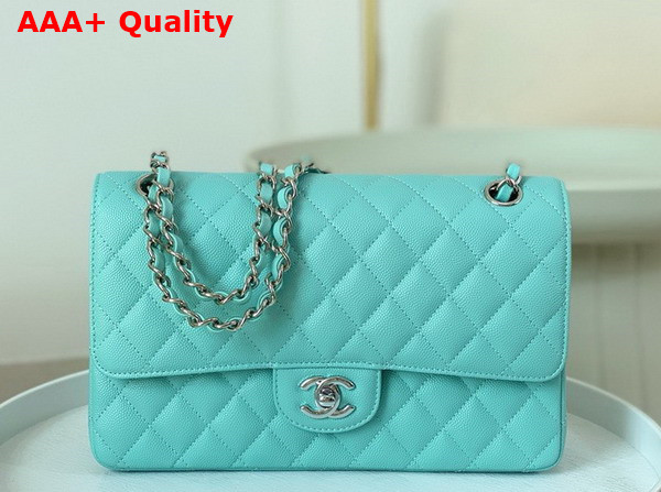 Chanel Classic Flap Bag in Turquoise Grained Calfskin Silver Tone Metal Replica