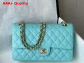 Chanel Classic Flap Bag in Turquoise Grained Calfskin with Gold Tone Metal Replica