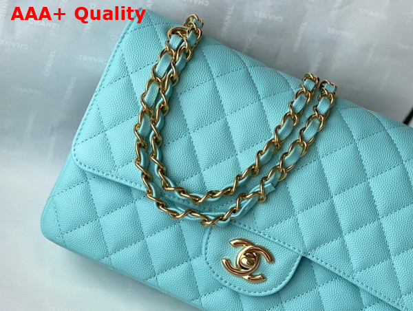 Chanel Classic Flap Bag in Turquoise Grained Calfskin with Gold Tone Metal Replica