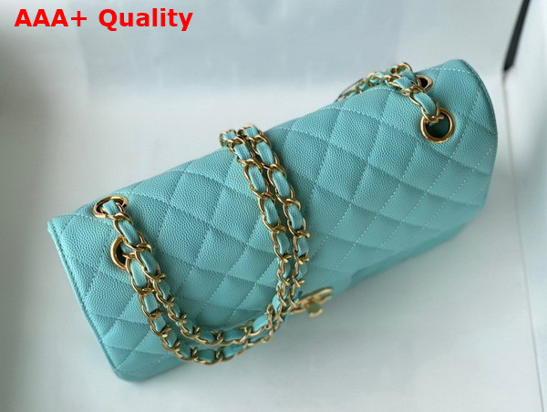 Chanel Classic Flap Bag in Turquoise Grained Calfskin with Gold Tone Metal Replica