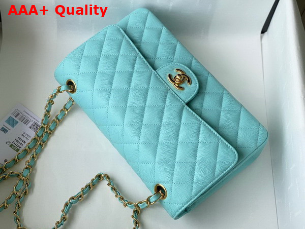 Chanel Classic Flap Bag in Turquoise Grained Calfskin with Gold Tone Metal Replica