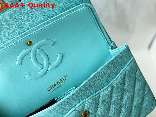 Chanel Classic Flap Bag in Turquoise Grained Calfskin with Gold Tone Metal Replica