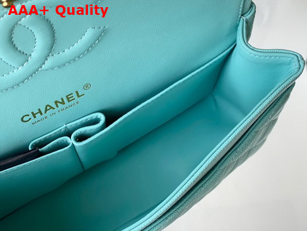 Chanel Classic Flap Bag in Turquoise Grained Calfskin with Gold Tone Metal Replica