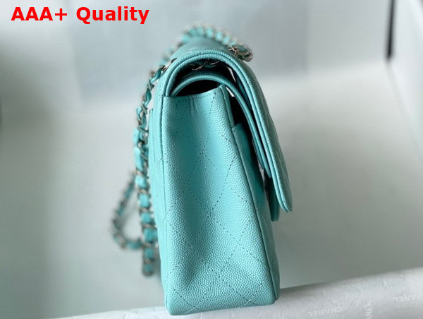 Chanel Classic Flap Bag in Turquoise Grained Calfskin with Silver Tone Metal Replica