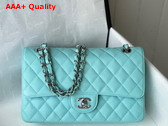 Chanel Classic Flap Bag in Turquoise Grained Calfskin with Silver Tone Metal Replica