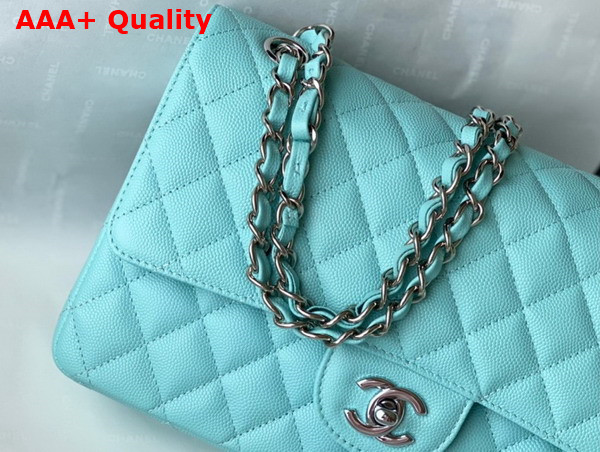 Chanel Classic Flap Bag in Turquoise Grained Calfskin with Silver Tone Metal Replica