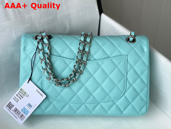 Chanel Classic Flap Bag in Turquoise Grained Calfskin with Silver Tone Metal Replica