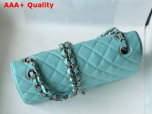 Chanel Classic Flap Bag in Turquoise Grained Calfskin with Silver Tone Metal Replica