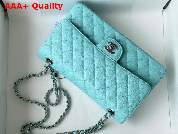 Chanel Classic Flap Bag in Turquoise Grained Calfskin with Silver Tone Metal Replica