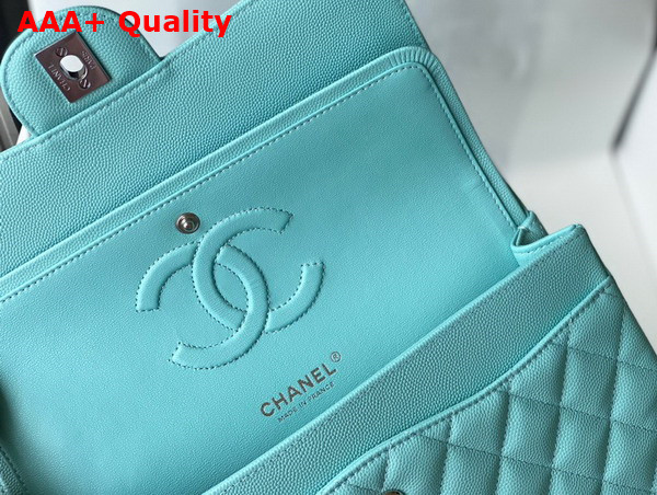 Chanel Classic Flap Bag in Turquoise Grained Calfskin with Silver Tone Metal Replica