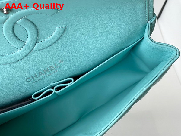 Chanel Classic Flap Bag in Turquoise Grained Calfskin with Silver Tone Metal Replica