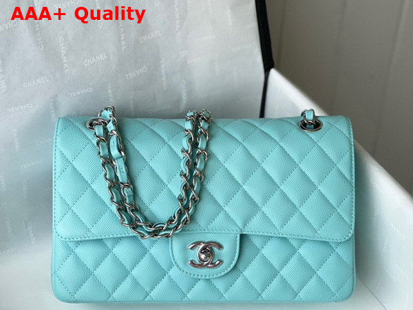 Chanel Classic Flap Bag in Turquoise Grained Calfskin with Silver Tone Metal Replica