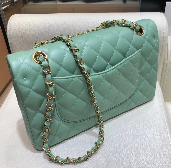 Chanel Classic Flap Bag in Turquoise Lambskin with Gold Tone Metal Real Leather Lining