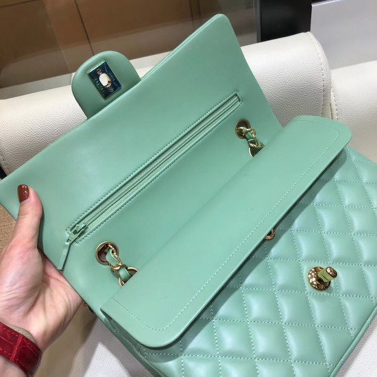 Chanel Classic Flap Bag in Turquoise Lambskin with Gold Tone Metal Real Leather Lining