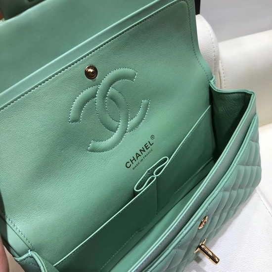 Chanel Classic Flap Bag in Turquoise Lambskin with Gold Tone Metal Real Leather Lining