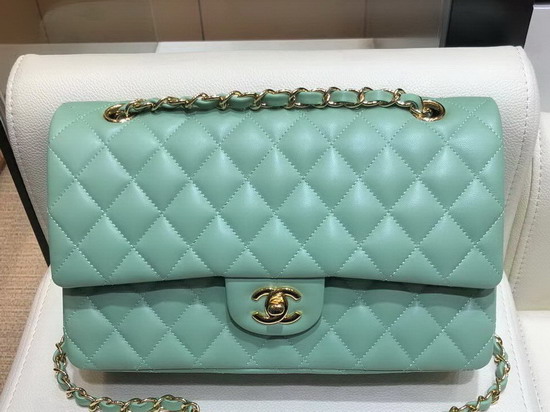 Chanel Classic Flap Bag in Turquoise Lambskin with Gold Tone Metal Real Leather Lining