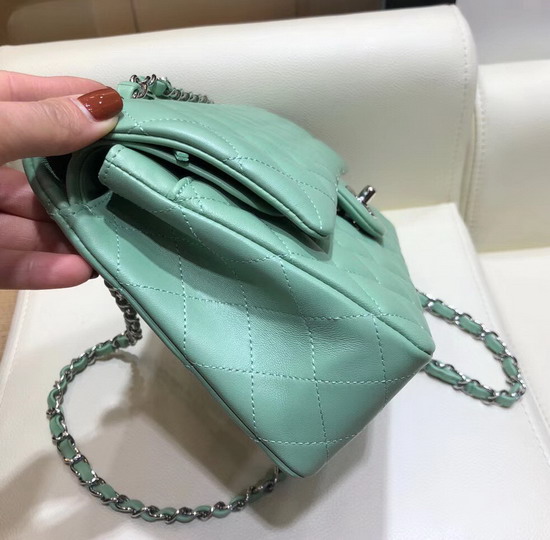 Chanel Classic Flap Bag in Turquoise Lambskin with Silver Tone Metal Real Leather Lining