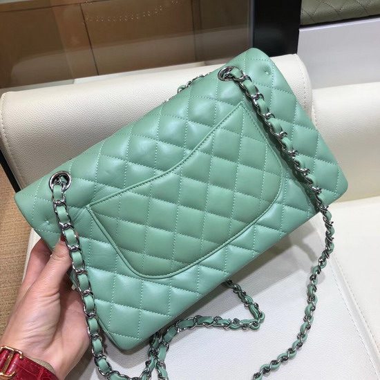 Chanel Classic Flap Bag in Turquoise Lambskin with Silver Tone Metal Real Leather Lining