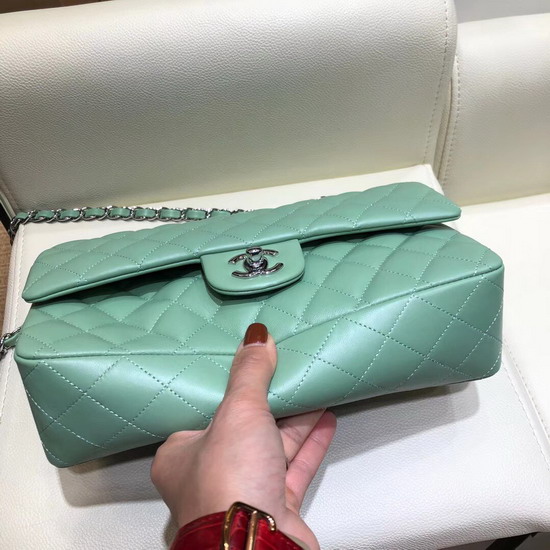 Chanel Classic Flap Bag in Turquoise Lambskin with Silver Tone Metal Real Leather Lining