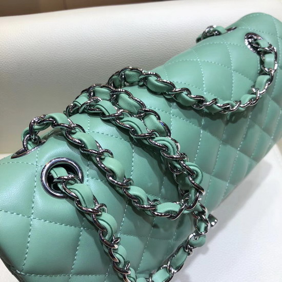 Chanel Classic Flap Bag in Turquoise Lambskin with Silver Tone Metal Real Leather Lining