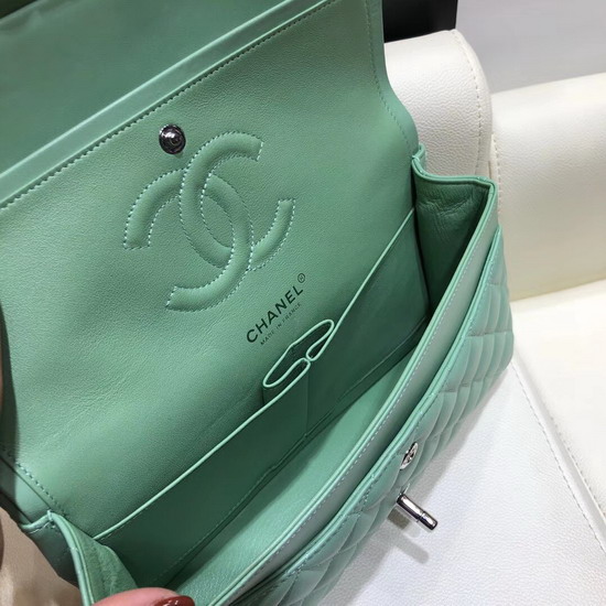 Chanel Classic Flap Bag in Turquoise Lambskin with Silver Tone Metal Real Leather Lining