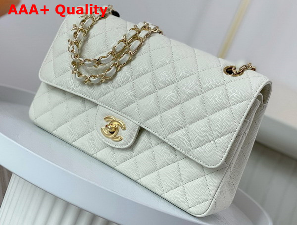 Chanel Classic Flap Bag in White Grained Calfskin Gold Tone Metal Replica