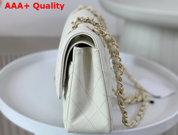 Chanel Classic Flap Bag in White Grained Calfskin Gold Tone Metal Replica