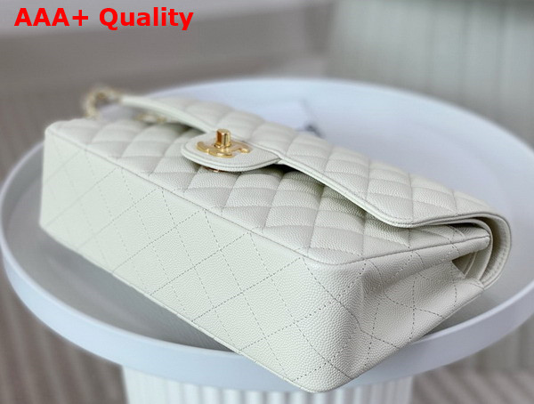 Chanel Classic Flap Bag in White Grained Calfskin Gold Tone Metal Replica