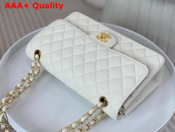 Chanel Classic Flap Bag in White Grained Calfskin Gold Tone Metal Replica