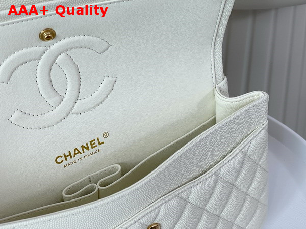 Chanel Classic Flap Bag in White Grained Calfskin Gold Tone Metal Replica