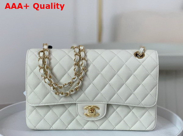 Chanel Classic Flap Bag in White Grained Calfskin Gold Tone Metal Replica