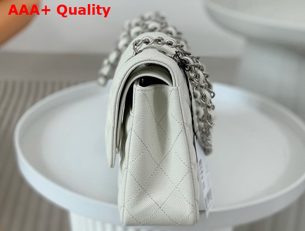 Chanel Classic Flap Bag in White Grained Calfskin Silver Tone Metal Replica