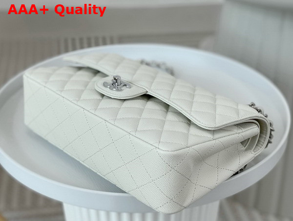 Chanel Classic Flap Bag in White Grained Calfskin Silver Tone Metal Replica