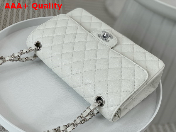 Chanel Classic Flap Bag in White Grained Calfskin Silver Tone Metal Replica