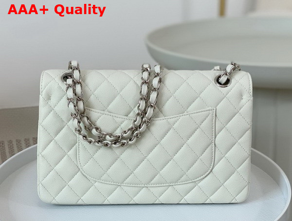 Chanel Classic Flap Bag in White Grained Calfskin Silver Tone Metal Replica