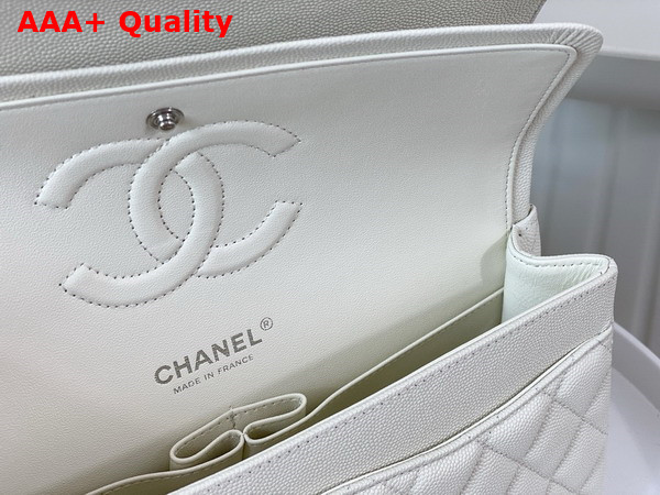 Chanel Classic Flap Bag in White Grained Calfskin Silver Tone Metal Replica